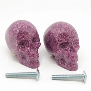 Gothic Cabinet Pulls | Pink Glitter Skull Knobs, Glam Drawer Knobs (Set of 2)