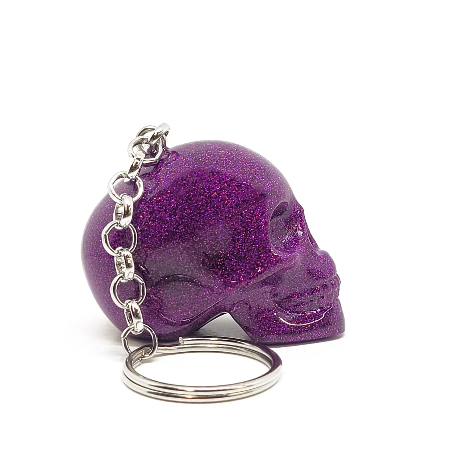 Glam Skull Keychain | Purple Glitter Skull Keychain – Bold & Mystical Gothic Style - Image 2
