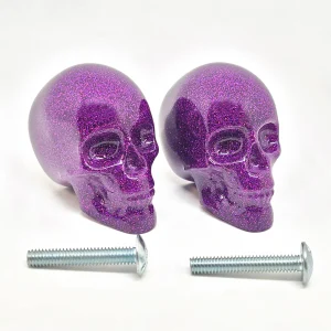 Skull Cabinet Knobs - Purple Holographic Glitter (Set of 2)
