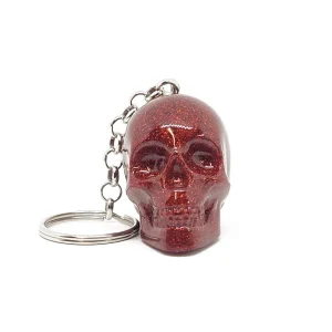 Horror-Themed Keychain - Red Glitter Skull Keychain for Valentine’s Day, Punk or Biker Fans