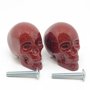 Skull Cabinet Knobs | Red Glitter Skull Knobs, Skull Drawer Pulls, Biker Home Decor
