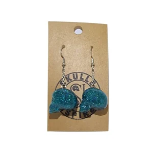 Glitter Skull Earrings (Teal)