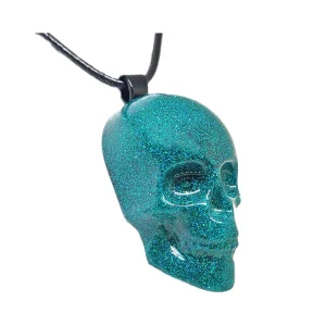 Teal Holographic (Holo) Glitter Skull Necklace