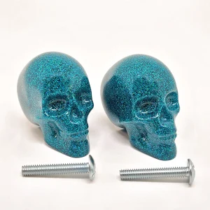 Gothic Drawer Handles – Teal Glitter Skull Knobs with Witchy Home Decor Accents