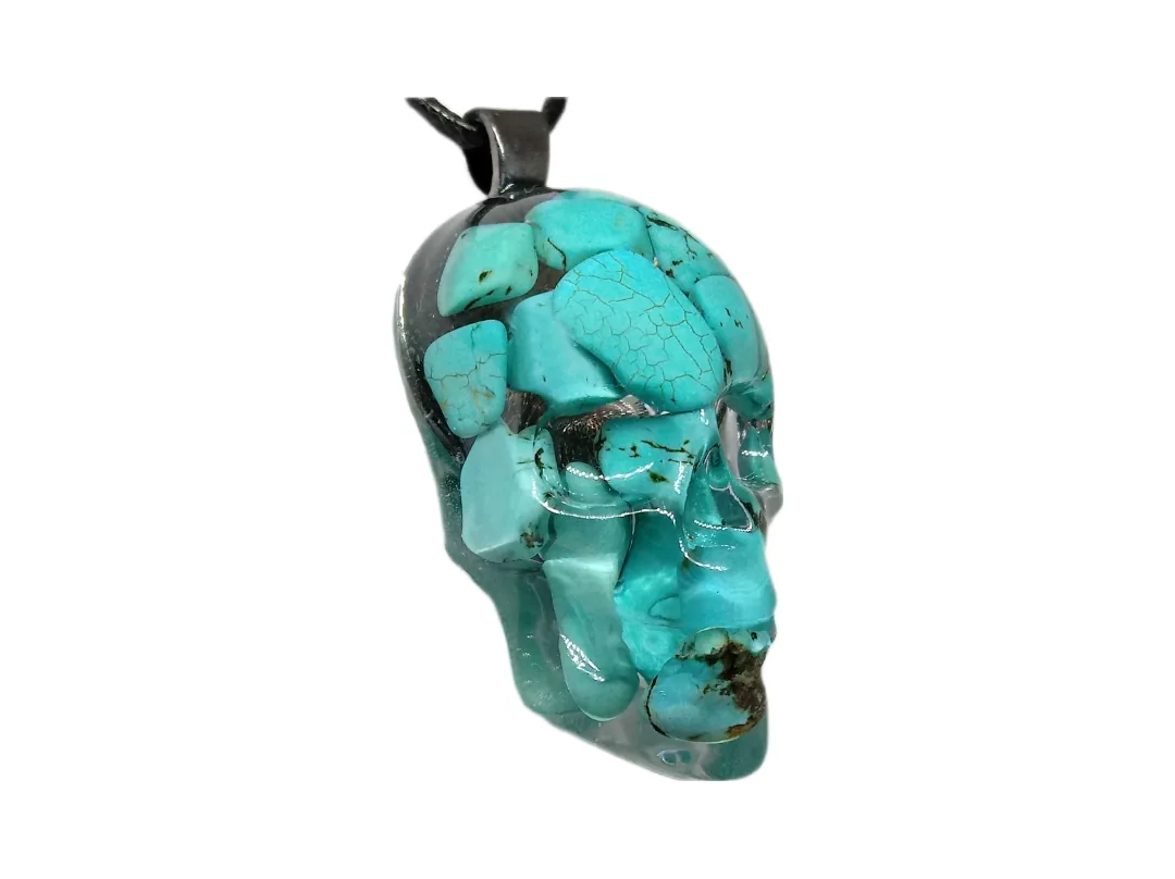 Skull Necklace Blue Turquoise Gemstone
